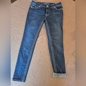 Paisley Sky Dark Blue Ankle Jeans